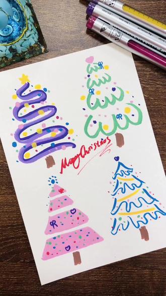 30秒就学会画圣诞树🎄#丙烯马克笔 #零基础学画画#手绘画画 #绘画教程 #治愈