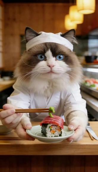 #AI寿司师傅的偷吃日常 #随变ai随便玩 #舌尖上的哈基米 #喵星人厨师 #猫咪厨师