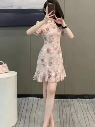 新中式改良旗袍碎花连衣裙子女夏装2024国风高级感收腰显瘦鱼尾裙#气质仙女裙穿搭 #夏季穿搭 #引领时尚潮流 #初夏的味道 #优雅气质