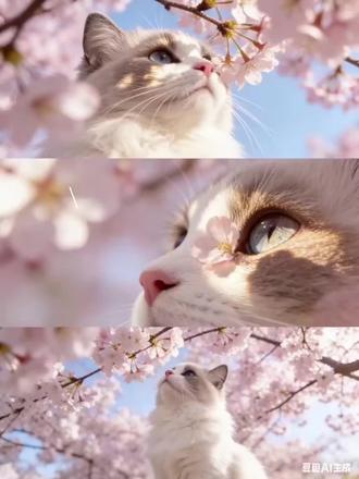 咪儿心总如水~#猫咪三宫格 #樱花三宫格 #豆包ai #豆包出大片有两把刷子 #萌宠 樱花三宫格豆包ai指令 豆包樱花p图指令