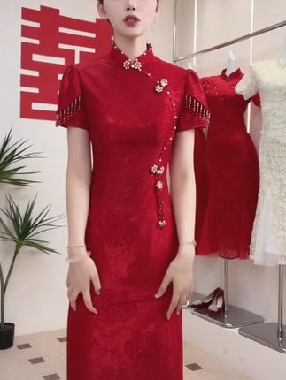 #红色旗袍#敬酒服#新娘订婚连衣裙#结婚礼服裙