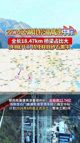 22.74亿湖北松滋高速中标,全长18.47km,桥梁占比大,8月底开工,持续释放砂石需求~#高速公路 #基建 #工程建设 #建筑工程 #沙石料