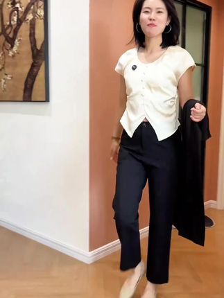 烟管西装裤女高腰显瘦直筒西裤职业工作哈伦裤子#裤子穿搭 #哈伦裤女 #新款上新