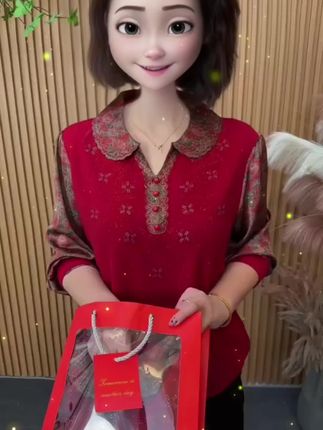 妈妈春秋中老年春节喜庆穿搭本命年拼接烫钻洋气妈妈装长袖上衣#优雅知性 #减龄气质 #气质百搭 #高贵优雅 #谁穿谁好看系列