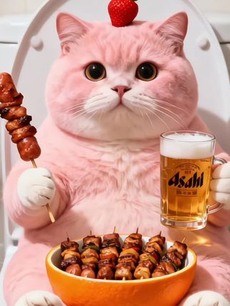 今天吃烧烤串串🍢➕啤酒🍺#干饭最积极的小猫 #吃货猫
