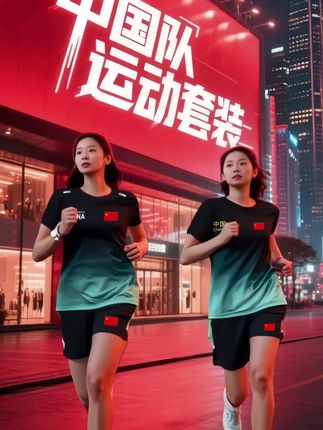 中国队运动套装速干跑步健身衣套装,夏季新款透气短袖晨跑训练羽毛球服。#运动套装 #运动休闲 #爱国潮穿国色 #羽毛球服装 #跑步运动