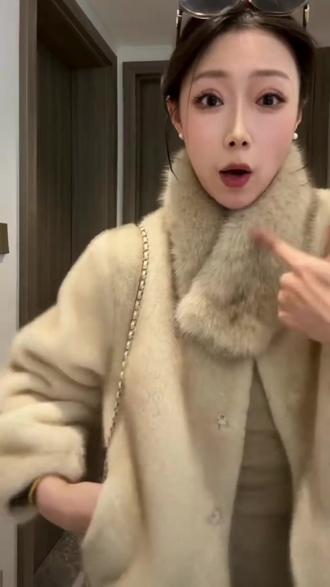 人造皮草 复古仿水貂轻奢毛领环保皮草宽松毛毛外套百搭女冬大衣 #毛毛外套 #毛毛外套搭配 #毛毛外套女