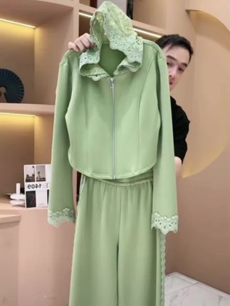 【韩哥女装】2025秋冬《远山如黛 近水如烟》春水绿蕾丝套装5926-K0