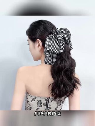 假发马尾蝴蝶结抓夹式高马尾假发女自然蓬松卷发仿真