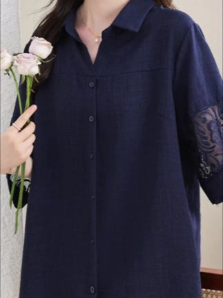 宽松时尚大码短袖2025夏季新款蕾丝拼接遮肚子显瘦简约显气质衬衫#夏季穿搭 #谁穿谁好看 #优雅气质 @抖音小助手 @DOU+小助手