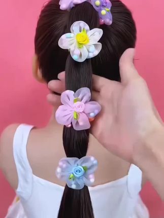 #上热门 女儿童花朵发绳女孩头饰可爱仙女宝宝头饰粉色儿童弹力扎马尾头绳#日常编发 #生女儿就是用来打扮的 #做个美美的小仙女