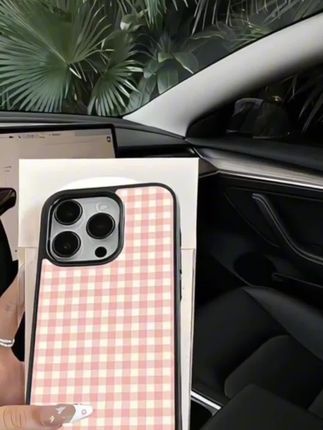 韩系粉色木格子iphone16Proam手机壳适用苹果女小众口网红13耀美14手机壳