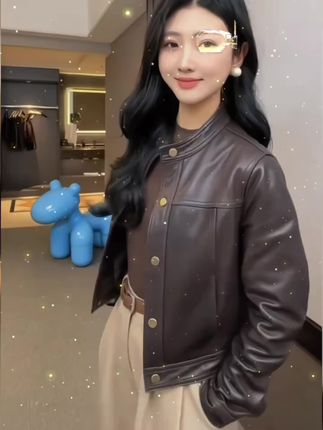 海宁真皮皮衣女2025年短款修身洋气外套早秋新款显瘦潮流时尚宽松#高级感穿搭 #洋气上档次 #时尚潮流#你值得#强烈推荐