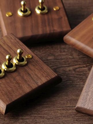 #开关插座 PIALT普田 法式中古风黑胡桃面板黄铜拨杆实木复古开关插座86型#胡桃开关插座 #插座 #复古开关插座 #实木开关插座