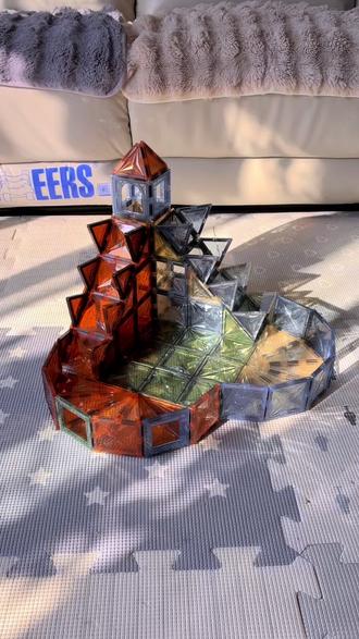 磁力片100种搭法(100/81)爱心滚球滑道#磁力片 #磁力片拼图大全教程 #磁力片搭建 #磁力片玩法 #磁力片积木