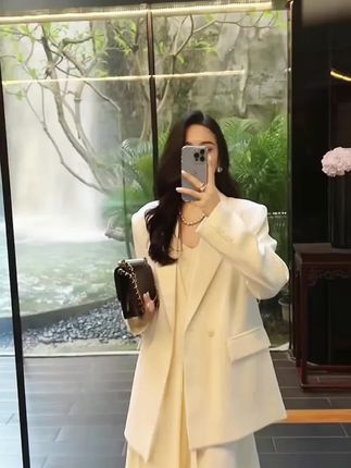 大码休闲西装春游套装女胖妹mm吊带裙西装外套高级感洋气两件套装