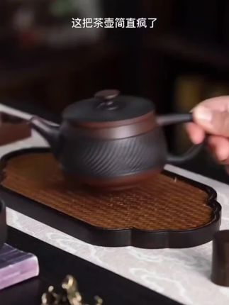 紫陶茶壶,半手工跳刀纹大容量汉瓦壶,高档茶具套装泡茶复古家用壶#