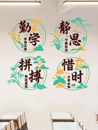 #励志文化墙贴画#布置教室班级贴纸#学生学习标语墙纸#墙贴画
