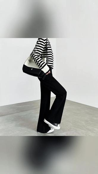 黑色加绒微喇裤 #过年穿什么 #高腰显瘦 #冬季加绒 #女士微喇裤 #运动喇叭裤