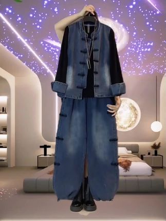 早秋新款#牛仔三件套#宽松显瘦#高端大气 #穿出高级感
