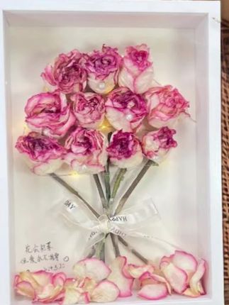 创意玫瑰干花相框立体装裱浪漫七夕节送人永生花原木浪漫中空相框#干花相框 #情侣礼物 #diy干花 #干花保存下来好有意义