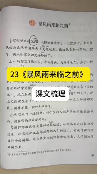 三下课文23 《暴风雨来临之前》:课文按“起风前—起风后”的顺序,从天气、动物、人3个角度把事物写清楚!#小学语文 #知识点总结 #阅读理解 #答题技巧 #期末复习