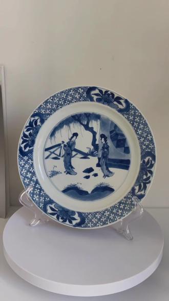 清康熙青花江东二乔图盘