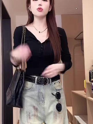 【现货】设计感废土泥染做脏弯刀牛仔裤男女同款情侣宽松阔腿裤子#今日穿搭 #牛仔穿搭 #牛仔裤 #好身材好气质