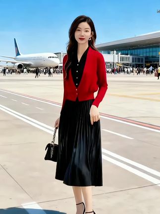 秋季时尚V领上衣洋气半身裙两件套 #一分钟看懂巴黎时装周 #穿搭#时尚洋气套装#秋季穿搭 #谁穿谁好看 @DOU+小助手