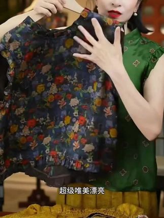 新中式国风复古印花无袖圆领衬衫2025夏季宽松休闲高级感气质上衣#夏季穿搭 #洋气百搭 #简约穿搭 #时尚穿搭 #气质穿搭