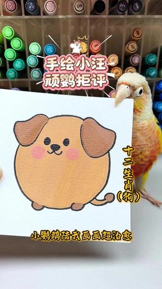 手绘小汪 顽鹦拒评 画画被小鹦鹉捣乱,画完让它点评还不耐烦,大家觉得这只小狗画得怎么样?十二生肖(狗) #简笔画 #丙烯马克笔绘画 #宠物成精啦 #创作者中心 #创作灵感