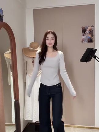 方领针织打底衫女2025秋冬季新款内搭修身高级感纯欲毛衣长袖上衣#针织衫#纯欲#秋冬穿搭#显瘦#高级感
