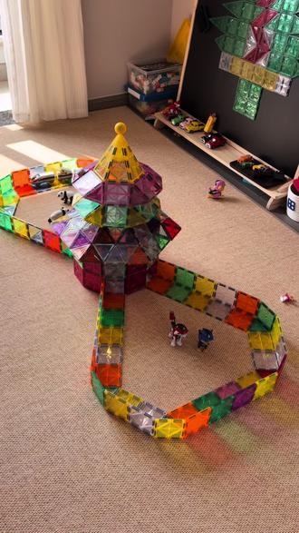 磁力片天坛搭建,可以穿行小高铁的diy磁力片玩法#磁力片 #磁力片高铁 #磁力片拼图大全教程 #磁力片跑道