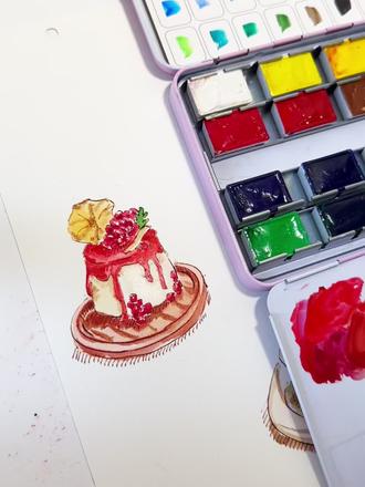 水彩美食手帐简单插画 #水彩美食 #手绘美食甜品 #甜品绘画 #手绘水彩蛋糕 #画个甜品吧