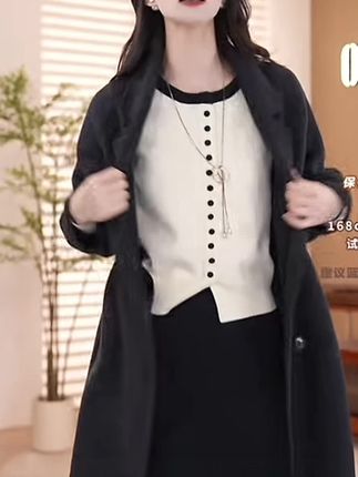#来双11解锁秋冬本命穿搭 OSA/欧莎 双排扣毛呢外套含羊毛西装领长款双面呢大衣S#穿搭#美出高级感 #高级感穿搭 #保暖又好看 @DOU+上热门