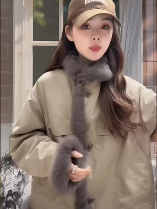 2025秋冬新款两面穿派克服/长袖翻领皮草外套#派克服 #两面穿外套 #皮草 #皮草穿搭