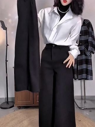 加厚毛呢阔腿裤女秋季2025新款高腰遮肉直筒裤子毛呢小个子九分裤#秋季新款#加厚毛呢阔腿裤#高腰直筒裤#小个子九分裤#高腰遮肉显瘦