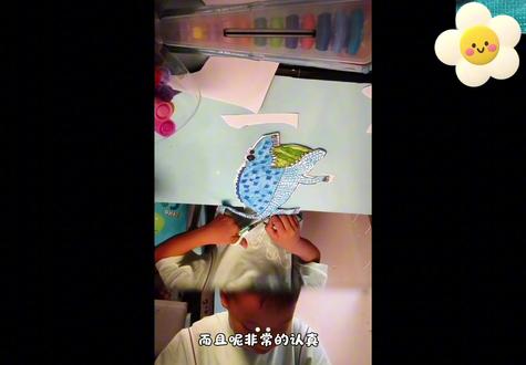 线上学员手工课,鳄鱼吃饱了 画了一只吃胖了鳄鱼,手工与绘画结合#创意绘画过程 #美术制作分享 #学生手工绘画 #线上美育#手工鳄鱼