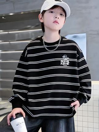 男童条纹卫衣春秋装2025新款儿童帅气圆领长袖打底衫 #男童卫衣 #儿童打底衫 #长袖t恤 #潮童穿搭 #高品质童装