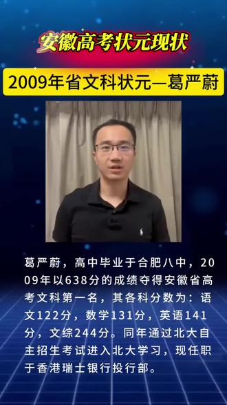 安徽高考状元现状:2009年省文科状元—葛严蔚#安徽名人 #安徽高考 #高考状元 #安徽高考成绩