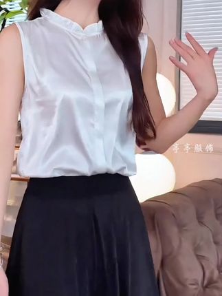 时尚气质木耳花边无袖T恤缎面百搭外穿夏季女背心洋气显瘦JJ#衬衫穿搭 #衬衣穿搭 #甜美穿搭 #百搭上衣 #通勤搭配