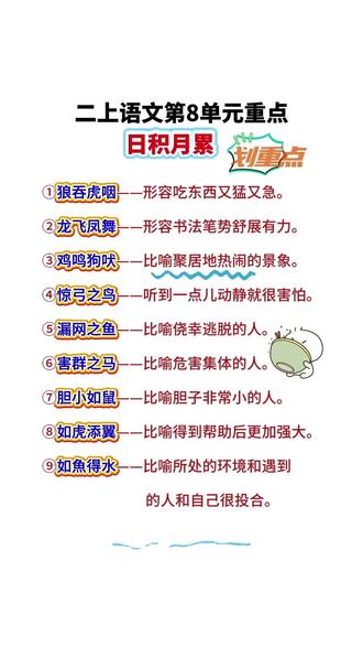 二上语文第8单元日积月累重点!记得收藏,让孩子多记记成语解释#每天学习一点点 # 小学生 #语文 #知识点总结