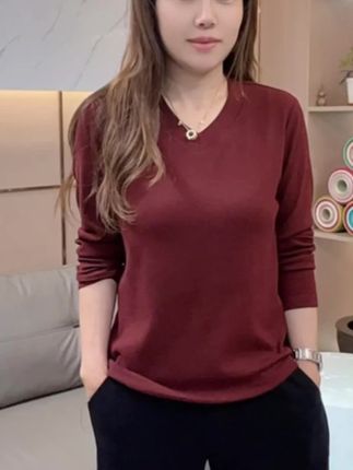 怡特美春季设计感V领罗纹棉气质秋装长袖纯色百搭打底衫22911#百搭上衣 #好不好看你们说了算 #每天穿搭分享 #纯色百搭打底衫 #V领长袖