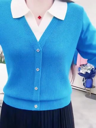 假两件针织上衣女春秋装新款气质时尚洋气 POLO领毛衣宽松针织衫#谁穿都好看#针织衫#品质女装 #毛衣 #面料柔软舒适