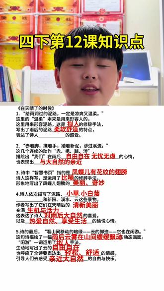 四下第12课《在天晴了的时候》知识点归纳#必考考点#知识点总结#阅读理解#四年级语文