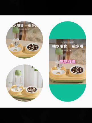 多可特陶瓷猫咪双碗自动饮水器猫碗猫食盆狗狗饮水喂食器拼色两用#宠物碗 #猫碗 #宠物用品