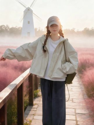 粉黛草海里,米色冲锋衣美到失语✨ 周末去粉黛乱子草园拍照,穿了这件2025新款米色冲锋衣,被姐妹夸爆!宽松的版型对小个子超友好,衬得人又瘦又显高,奶油米色在粉紫色草海里像块温柔的调色盘,连阳光都偏爱落在衣肩上~ 站在木栈道上,风把衣角吹得轻轻鼓起来,我伸手碰粉黛草的瞬间,同行的朋友抓拍了张照片,发圈后评论区全在问外套,中途摘帽子时,双马尾从冲锋衣帽檐滑出来,路过的阿姨笑着说:“姑娘这衣服配景色,像从韩剧里走出来的!” 更绝的是实用性,早上雾大沾了点湿气,随便抖抖就干了,下午太阳烈,拉上领口还能挡光,韩系颜值+冲锋衣功能性,早秋穿它真的赢麻了~ 话题:#小个子冲锋衣推荐 #2025早秋新款上衣 #韩系氛围感穿搭 #粉黛草拍照穿搭 #米色短外套潮