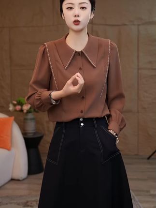 【小陈甄选】曼贝衬衫女士高级显瘦8593133B摩卡棕气质衬衣#高级感穿搭 #轻奢女装 #上衣穿搭 #时尚百搭 #气质穿搭