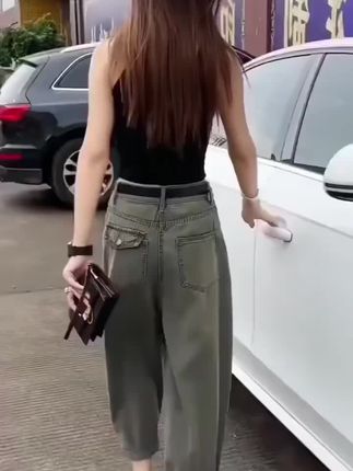 小个子九分裤香蕉裤秋季新款大码宽松梨形身材显瘦高腰弯刀阔腿裤
