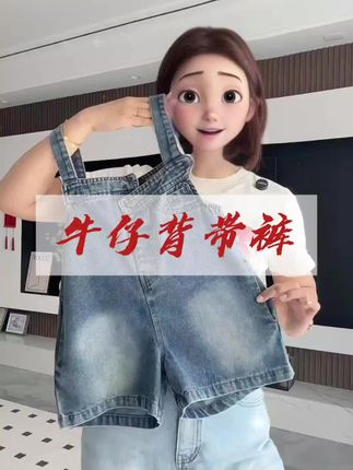 时髦复古显瘦的牛仔背带裤,时尚感满满#时髦穿搭 #牛仔穿搭 #显瘦牛仔裤 #高品质童装 #短裤推荐